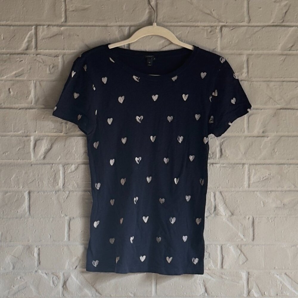 J. Crew Navy Heart Print Short Sleeve Tee